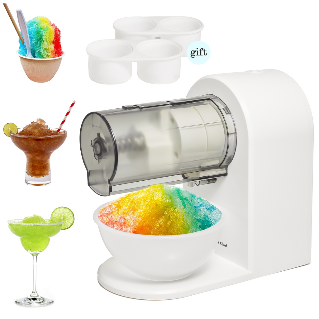 Genius Chef Snow Cone Shaved Ice Machine Electric Ice Shaver Machine with 2 Usable Plastic Ice Mold