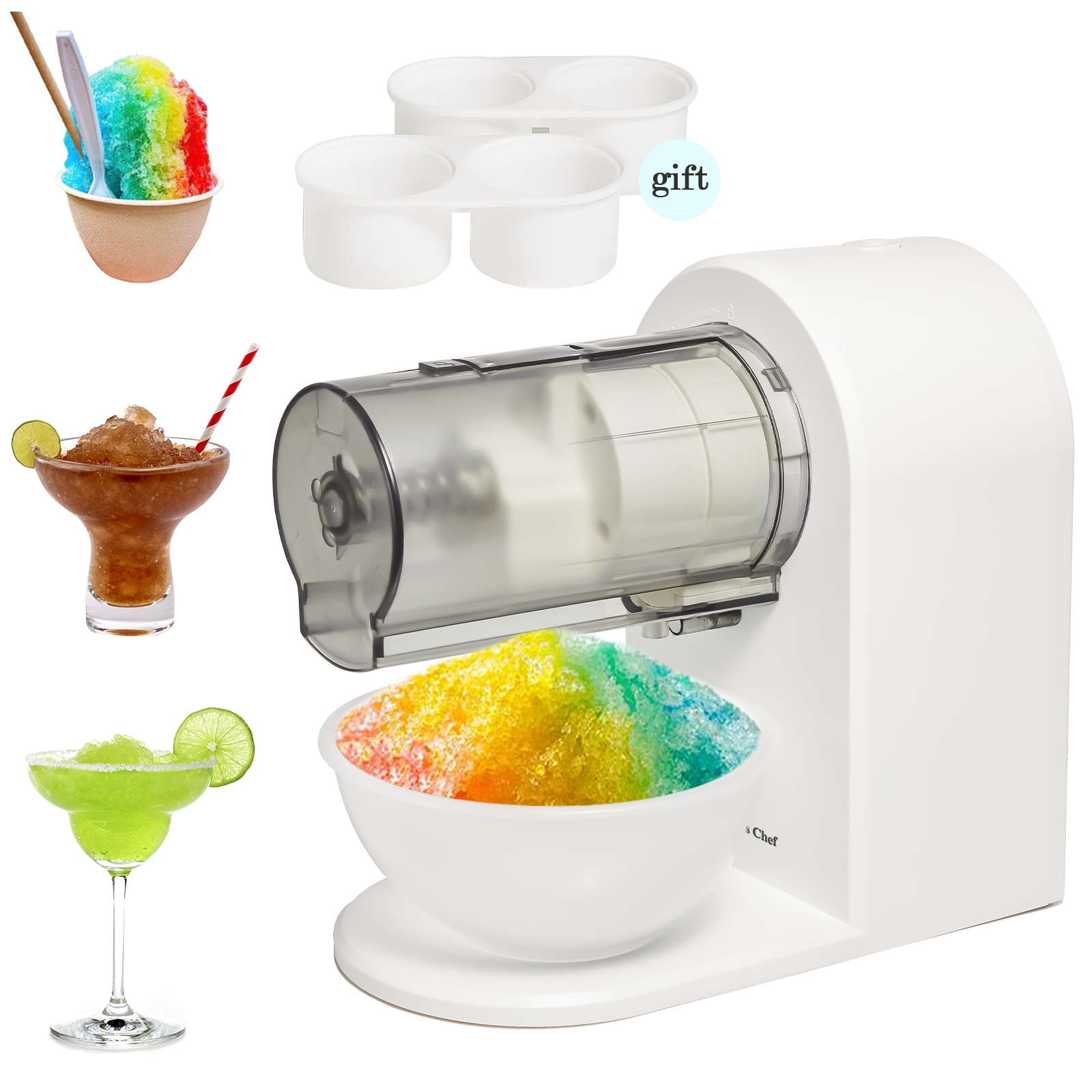Genius Chef Snow Cone Shaved Ice Machine Electric Ice Shaver Machine with 2 Usable Plastic Ice Mold
