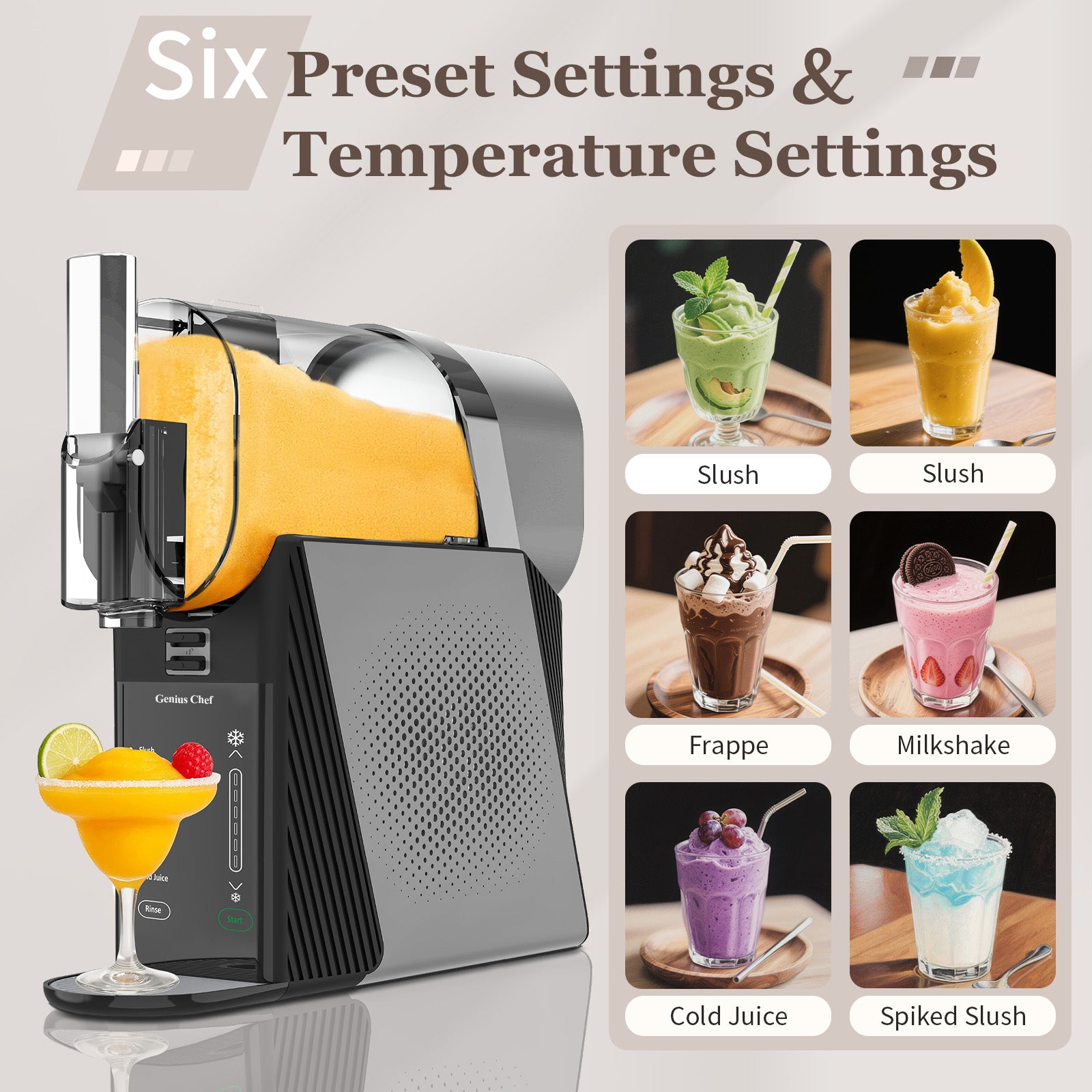 Genius Chef Slushy Machine for Home 6 Preset Programs Slushie Machine No Ice