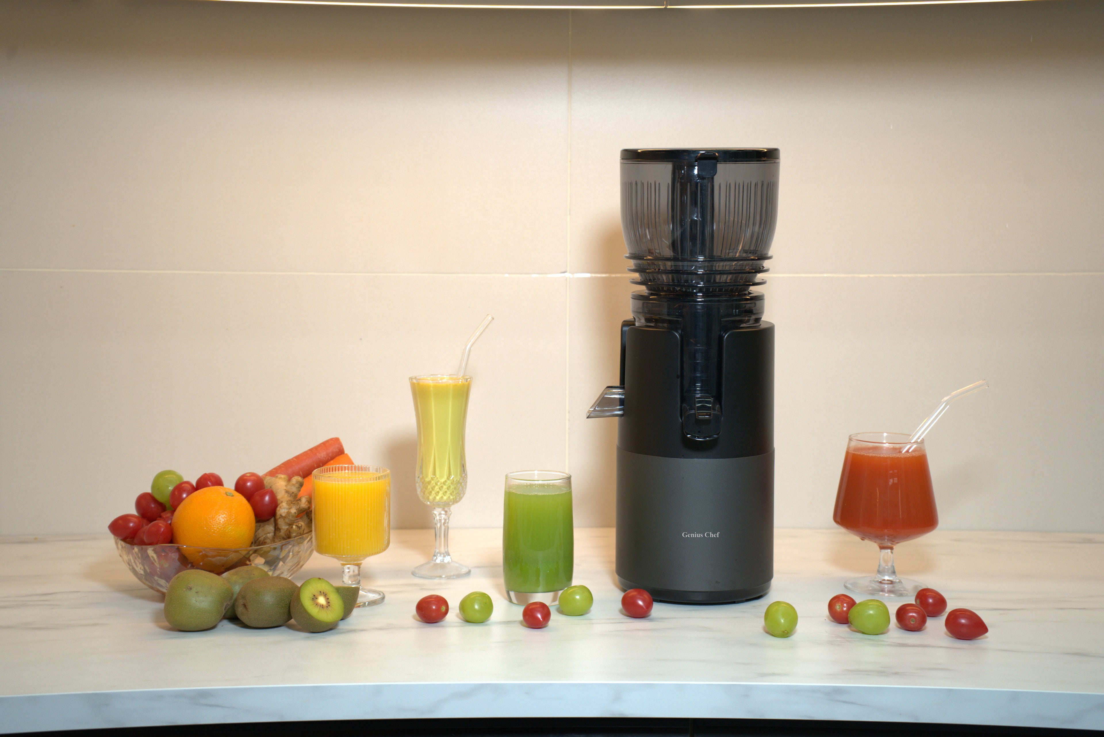 Genius Chef 6 Inch Feed Chute Cold Press Juicer for Whole Vegetables & Fruits