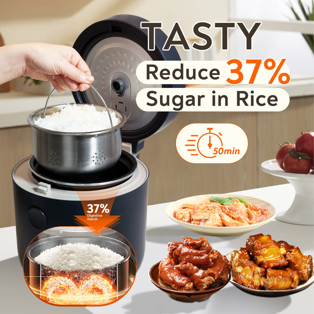 Genius Chef Carb Sugar Rice Cooker 2 Cups Uncooked and 4 Cups of Regular Cooking