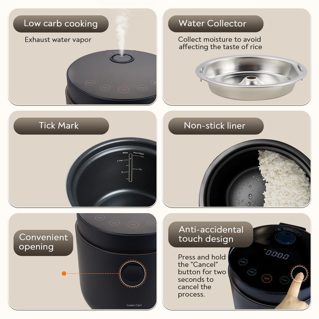Genius Chef Carb Sugar Rice Cooker 2 Cups Uncooked and 4 Cups of Regular Cooking