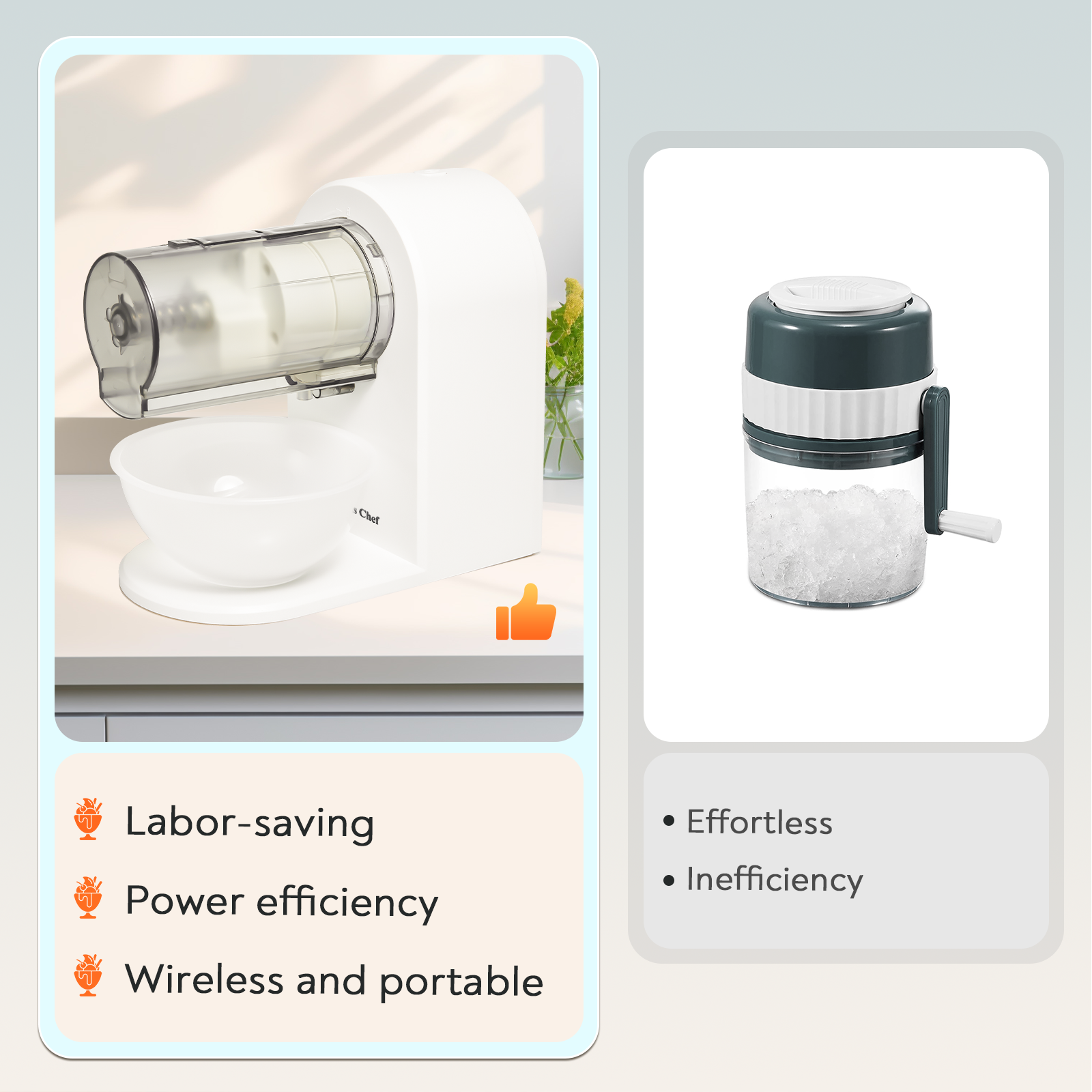 Genius Chef Snow Cone Shaved Ice Machine Electric Ice Shaver Machine with 2 Usable Plastic Ice Mold