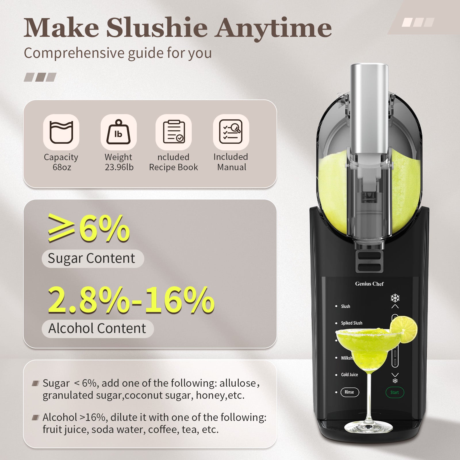 Genius Chef Slushy Machine for Home 6 Preset Programs Slushie Machine No Ice