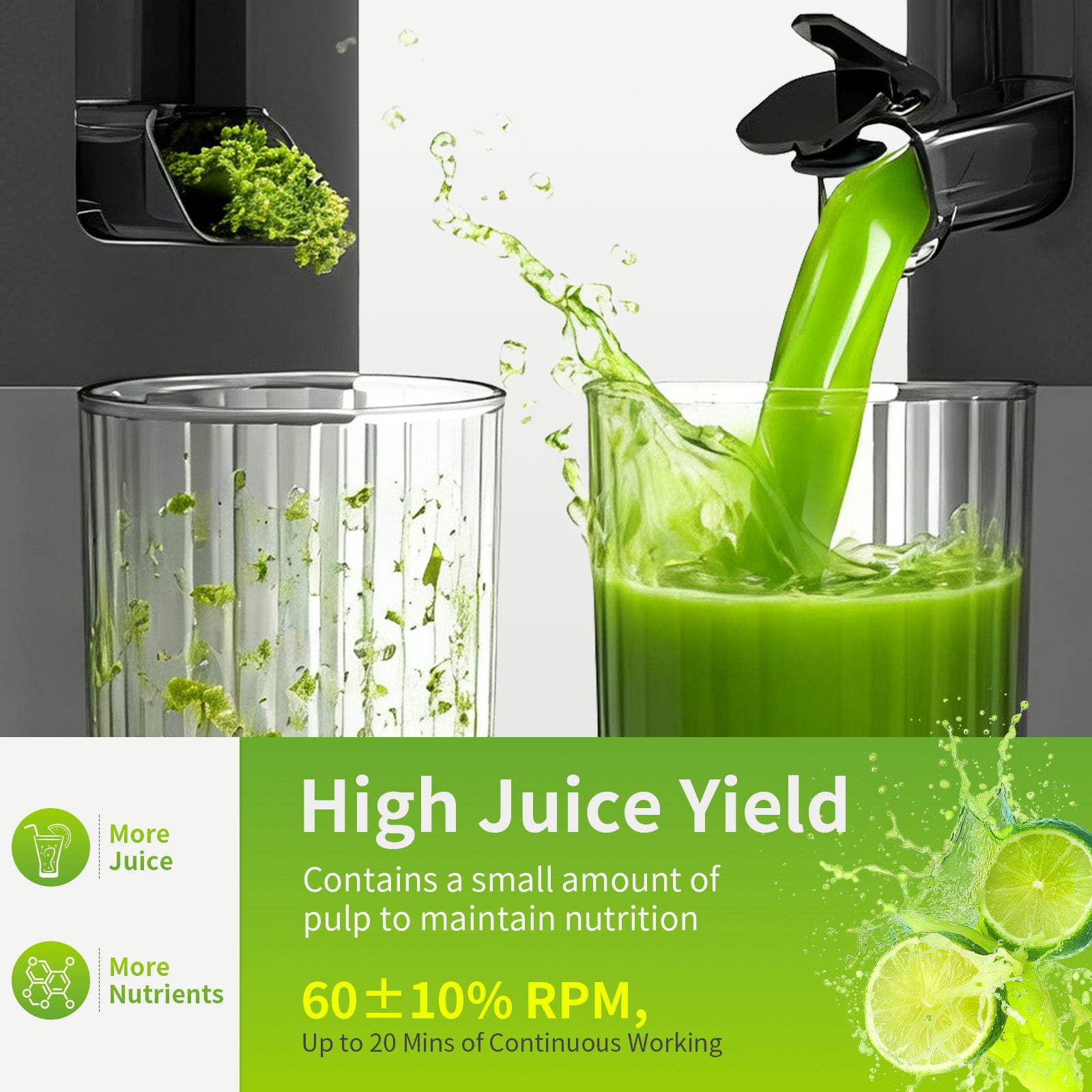 Genius Chef 6 Inch Feed Chute Cold Press Juicer for Whole Vegetables & Fruits