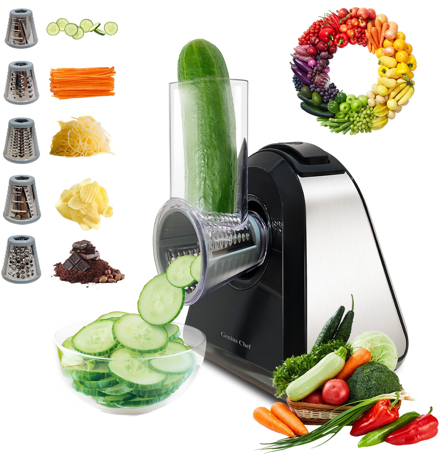 Genius Chef 5 in 1 Electric Cheese Grater Salad Shooter Maker