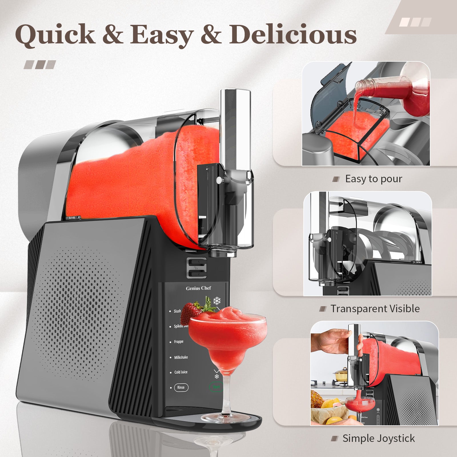 Genius Chef Slushy Machine for Home 6 Preset Programs Slushie Machine No Ice