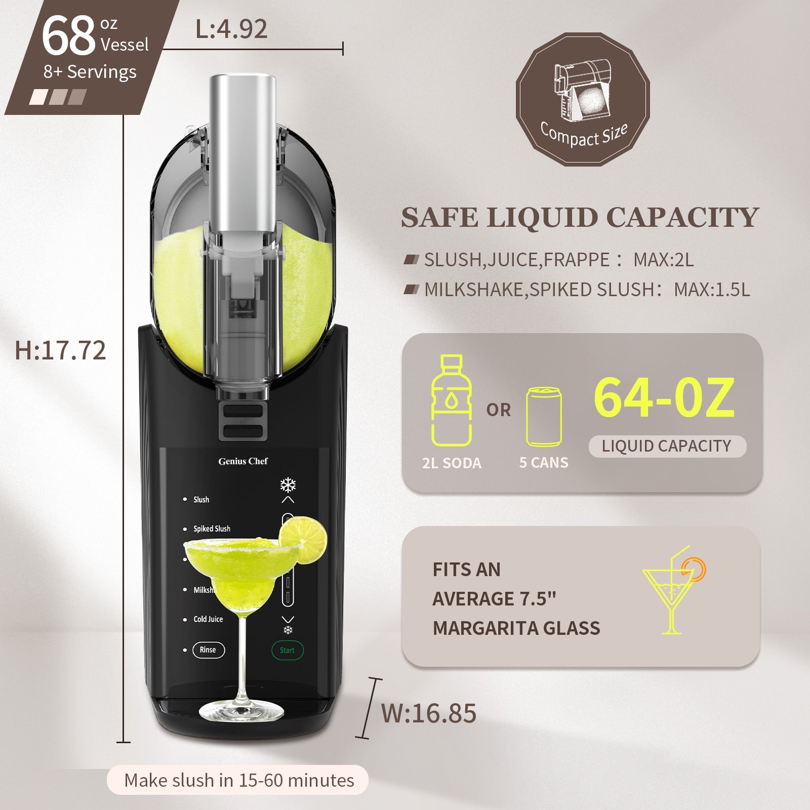 Genius Chef Slushy Machine for Home 6 Preset Programs Slushie Machine No Ice